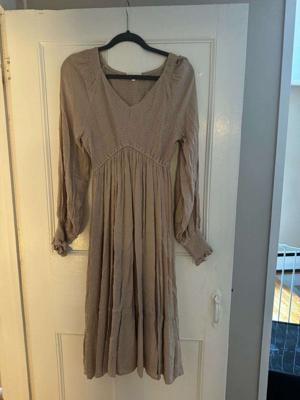 Baltic Born Taupe Long Sleeve Boho Midi Dress